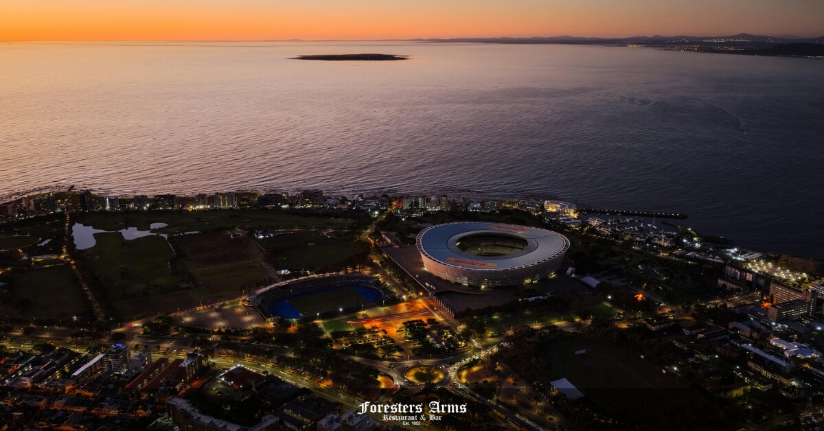 Best Sunset in Cape Town Feature Image- Aerial view of Cape Town at sunset