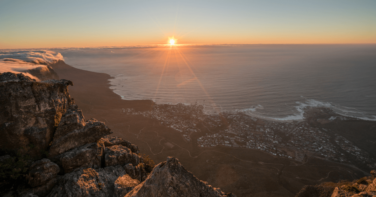 Sunset view from Table Mountain in Cape Town