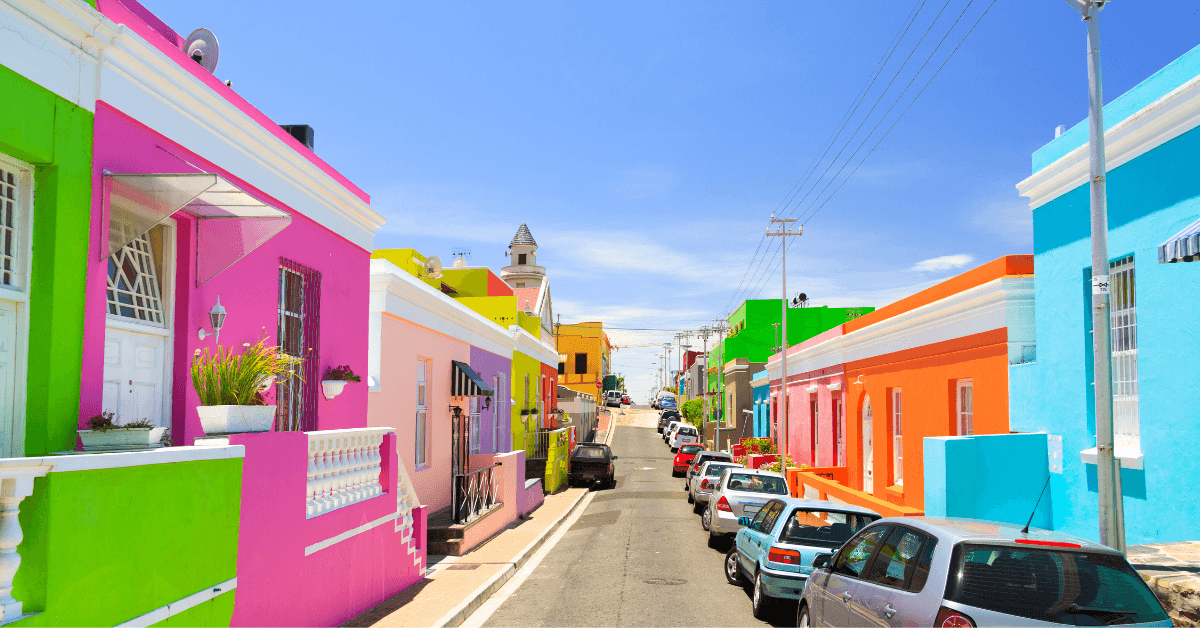 Colourful pastal-painted houses in Bo-Kaap Cape Town
