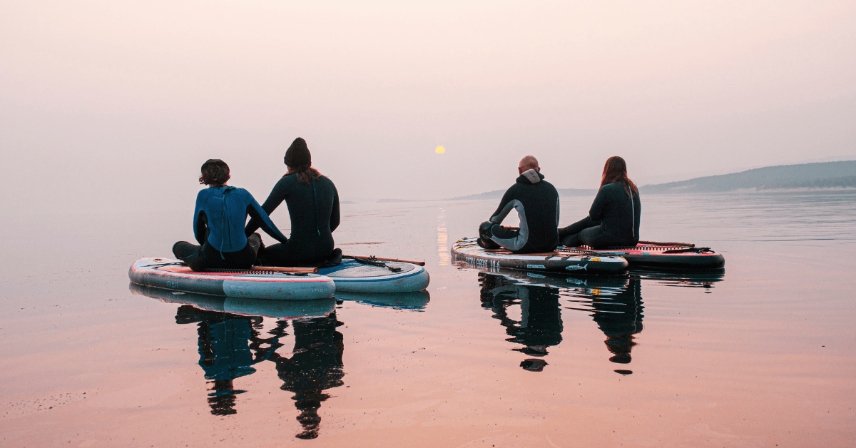 People enjoying a sunset kelp paddle
