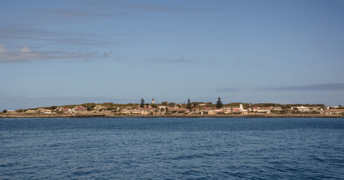 View of Robben Island and its Prison from Cape Town 