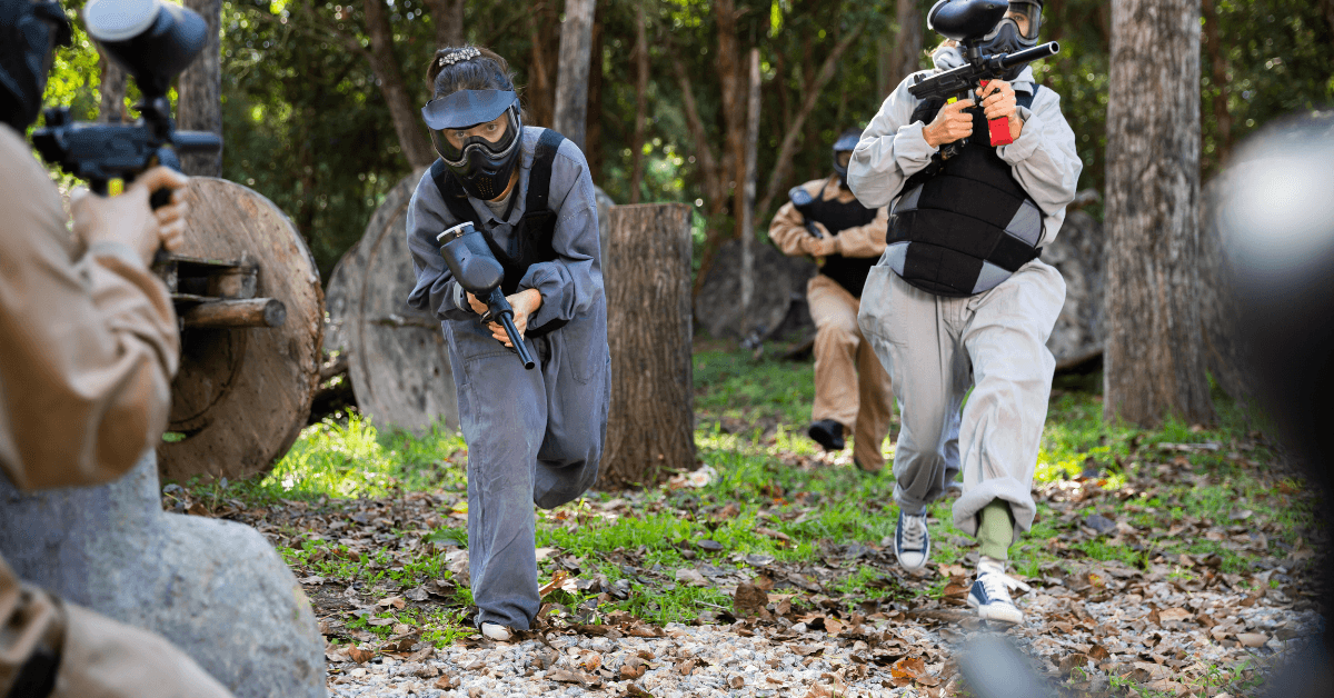 Group of colleagues enjoying a game of paintball in Cape Town 