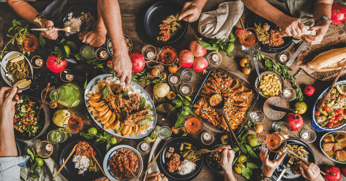 Group sharing a Turkish feast at Saray Restaurant 