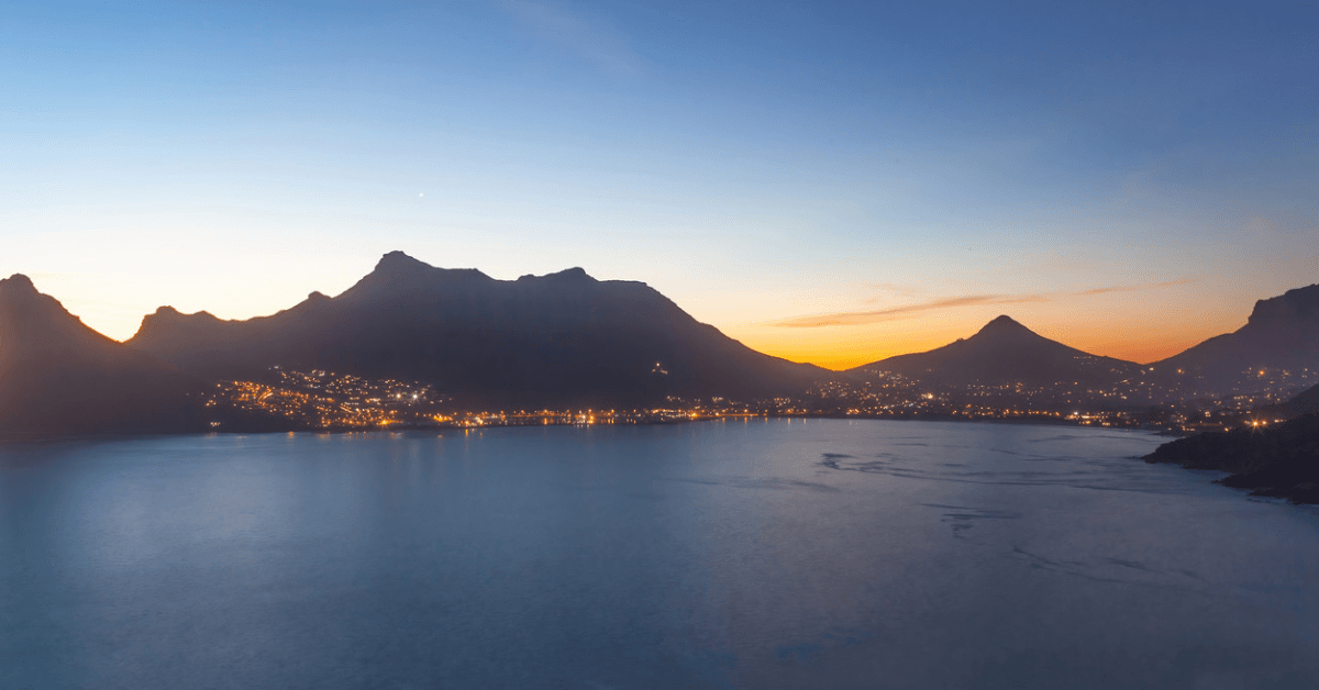 View of False Bay at dusk from Chapmans Peak Drive 